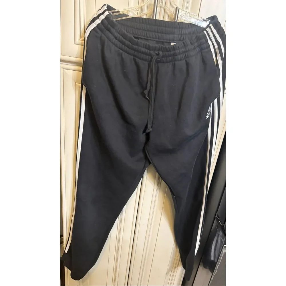 Adidas Mens Essential 3-Stripes Drawstring Track Pants Black White Size Large